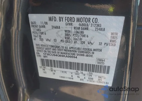 2009 Ford Escape Limited из США, поврежденный, VIN 1FMCU94G69KA99594